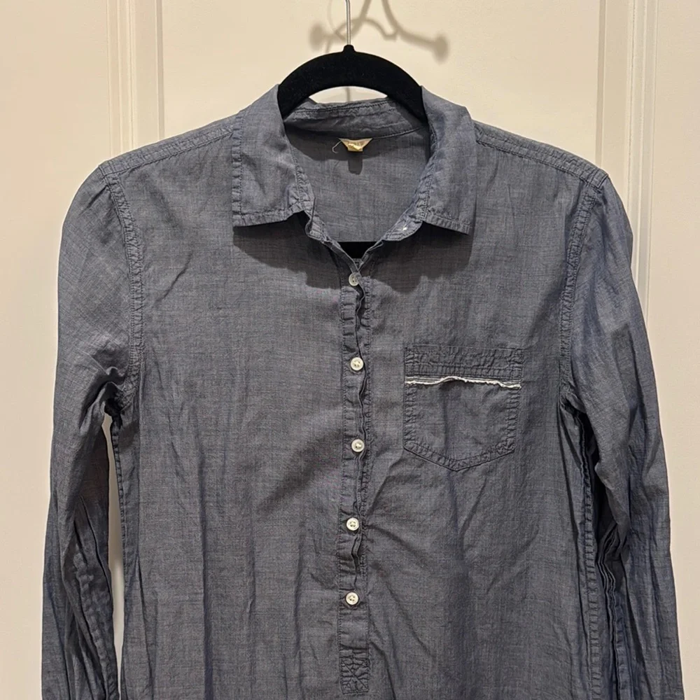 J.CREW Chambray Selvedge Edge Long Popover Blue Tunic Shirt Women’s XS